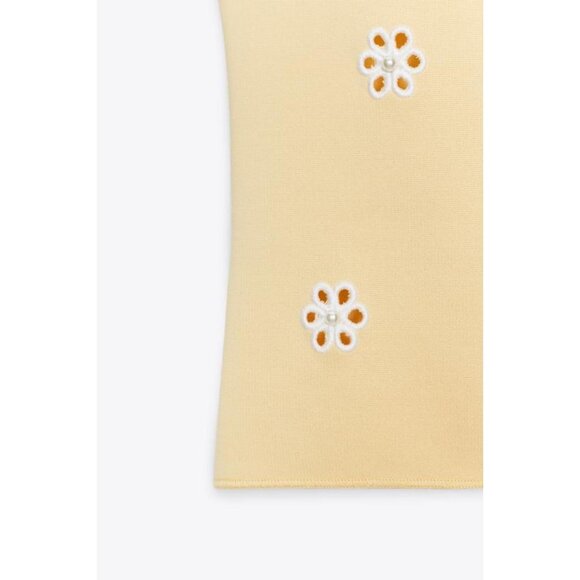 ZARA FLORAL EMBROIDERED STRETCH TOP - Picture 8 of 8